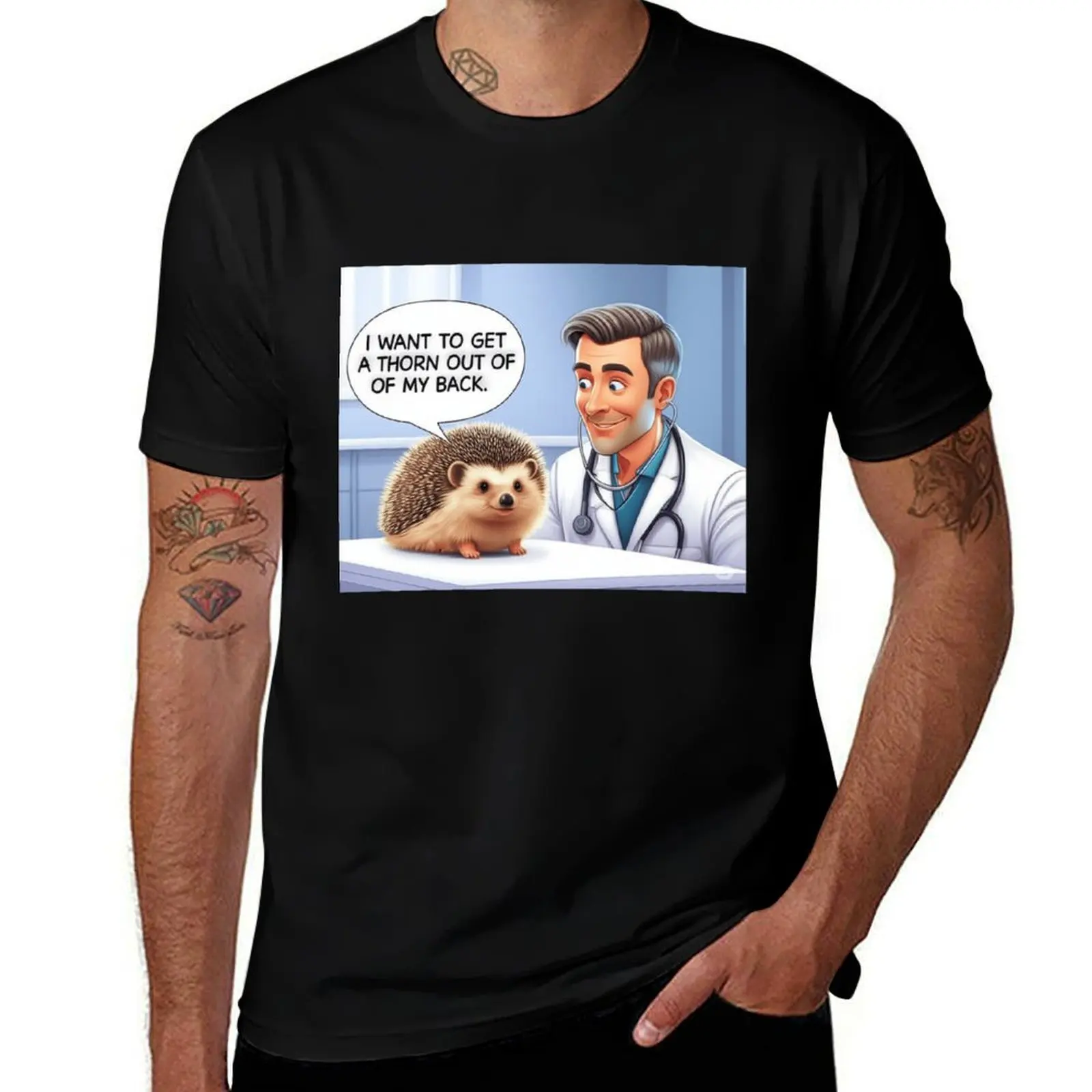 

Hedgehog's Prickly Predicament: A Visit to the Doctor T-Shirt luxury designer summer 2025 T-shirt men