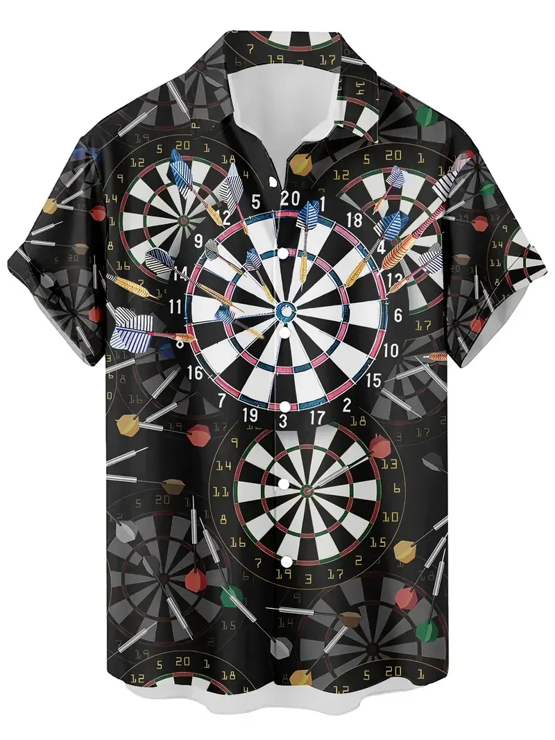 

New 3D Darts Printed Hawaii Shirts For Men Fashion Custom Name Team Name Jersey Short Sleeve Dart Polo Shirt Lapel Button Tees