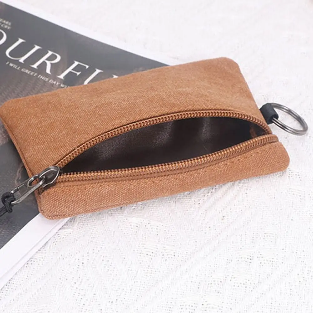 

Vintage Hand-held Canvas Coin Purse Solid Color Retro Mini Coin Pouch Durable Classic Pouch Bag Key Case