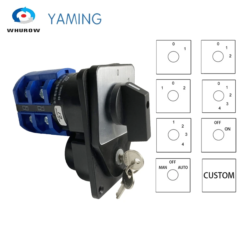 

With Key 63A 660V Circuit Control Motoer Selector LW26-63/2 Two Poles Silver Contact YMW26-63 Changeover Rotary Cam Switch