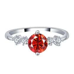 Luomansi S925 Silver Red Moissanite Ring 1 Carat with Certificate Fine Jewelry Women Anniversary Party Mother Gift