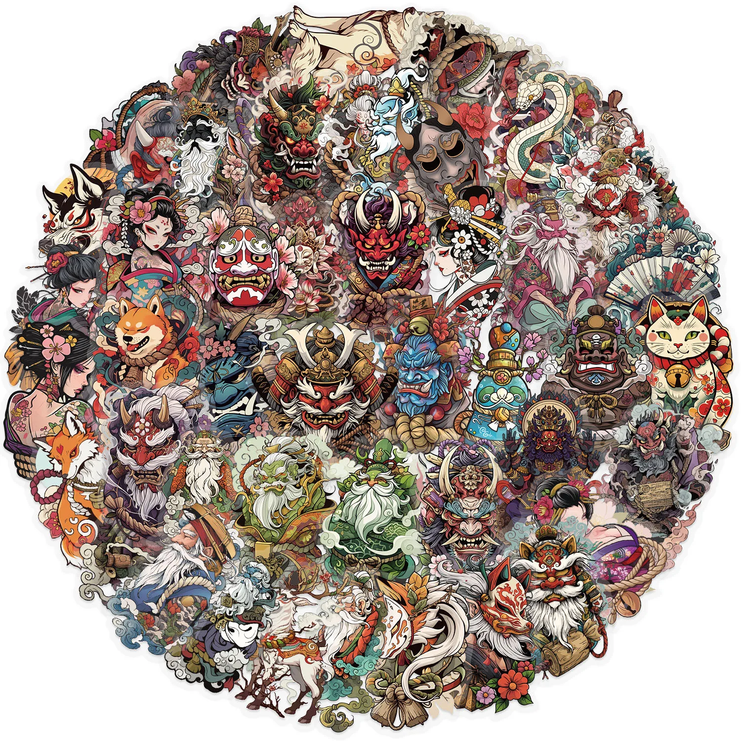 50pcs Transparent Japanese Tattoo Art Stickers - Waterproof PET Decals for Scrapbooking, Guitar & Laptop Decoration