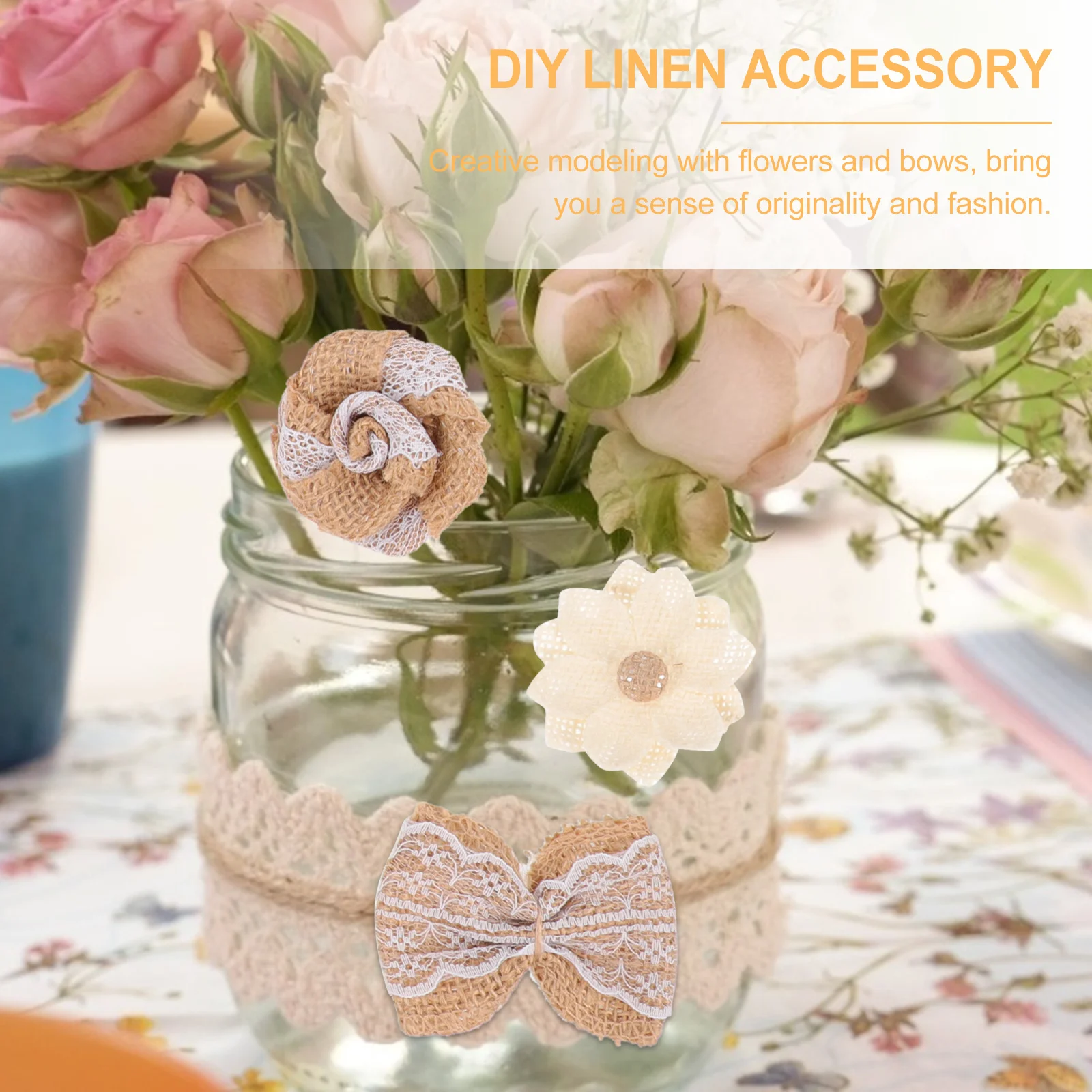 

30Pcs Linen Accessories Wedding Party Decor Creative Linen Flower Bow DIY Craft Gift Materials Wedding Party Accessory