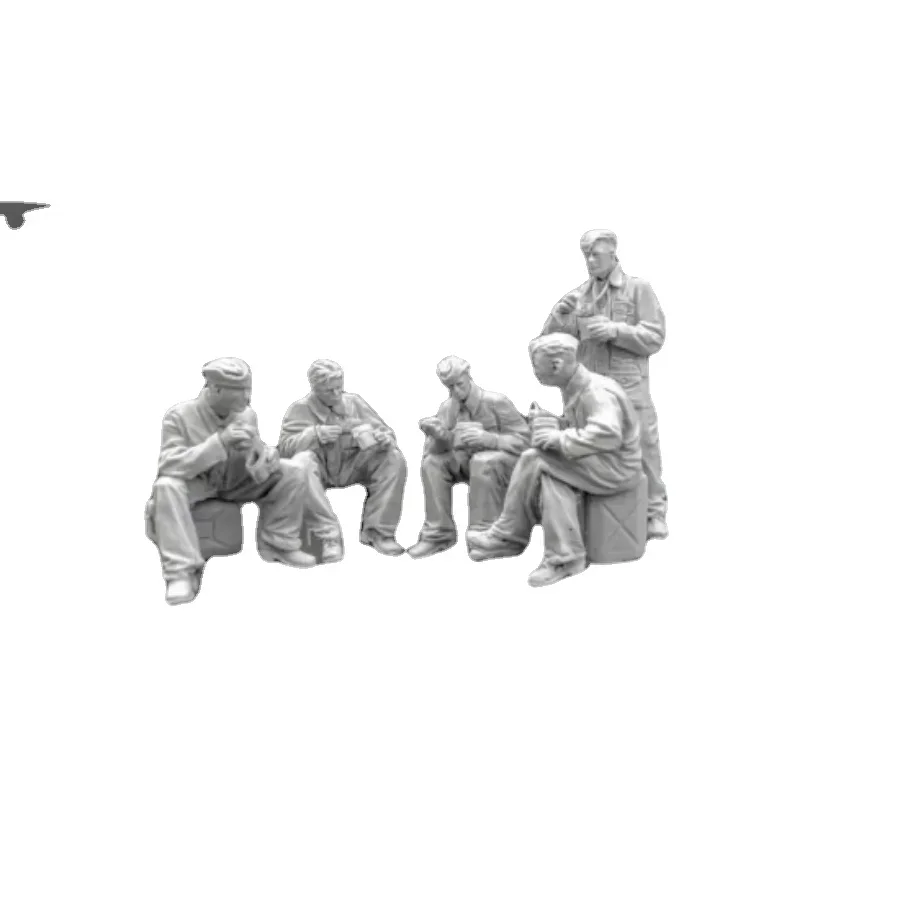 1/35 Scale Resin Figure Assembled Model Kit 2 Armored Tank Soldier 5 People Eating Unassembled and Unpainted Free Shipping