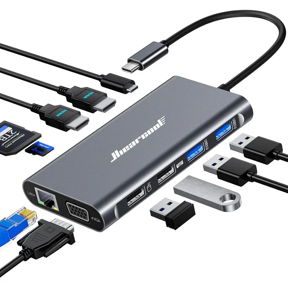 11-in-1 USB-C Multi-Display Dock: Triple Screen Support with 4K HDMI, 1080p VGA, Ethernet, and 100W Power Delivery