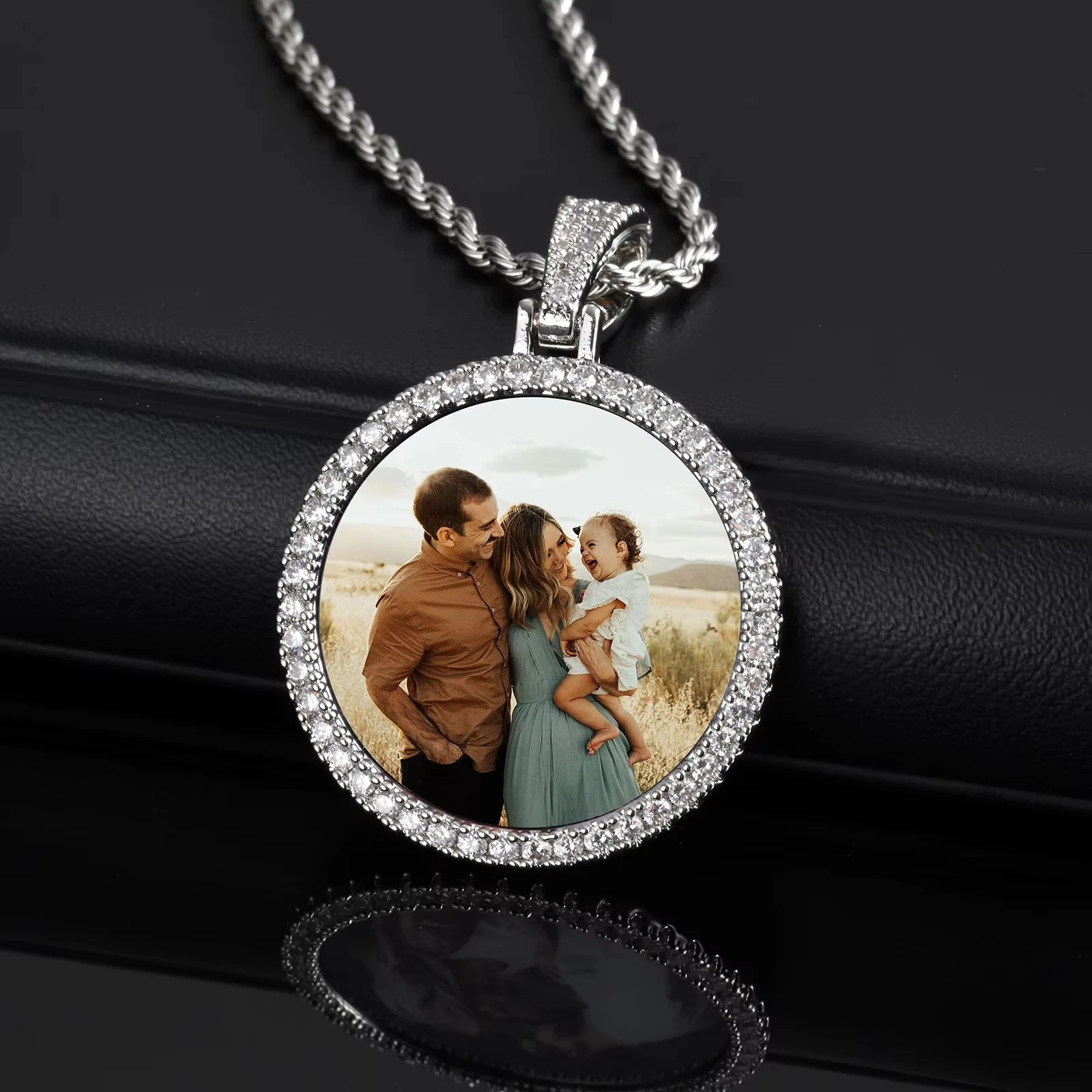 Personalisierte Foto-/Logo-Halskette Hip-Hop Runder Rahmen-Anhänger Individueller Schmuck Geschenk für Freunde & Familie Perfekt für Weihnachten – Detail 6