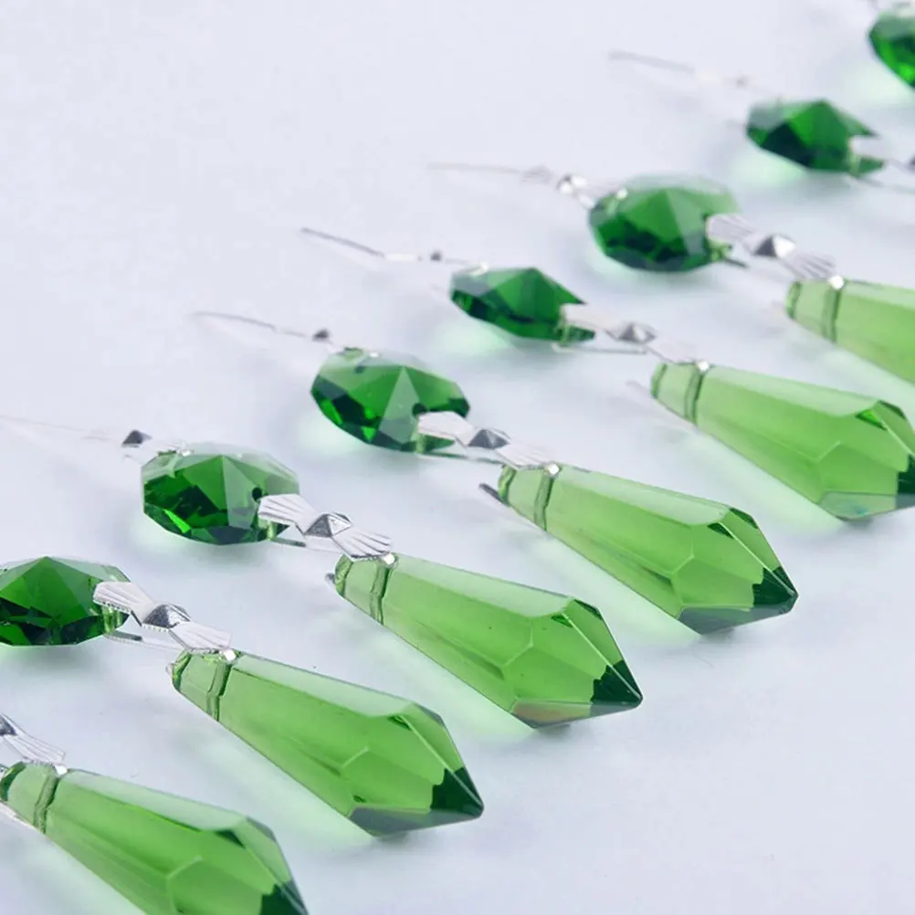 

12 pcs Crystal Pendant Green Colored Pointed Beads Chain For Costume Hanging Decor Window Curtain Garland Interior Door Wall Car