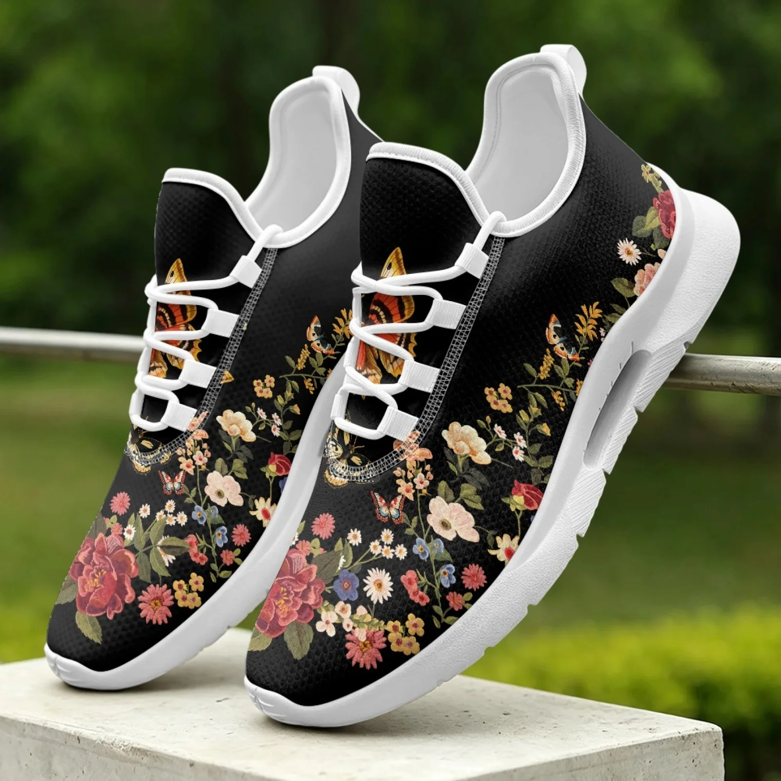 XIXIRIMIDO Lace-up Casual Shoes Mens Sneakers Comfortable Mesh Breathable Walking Shoe Women's Lightweight Sneaker Sport Flower