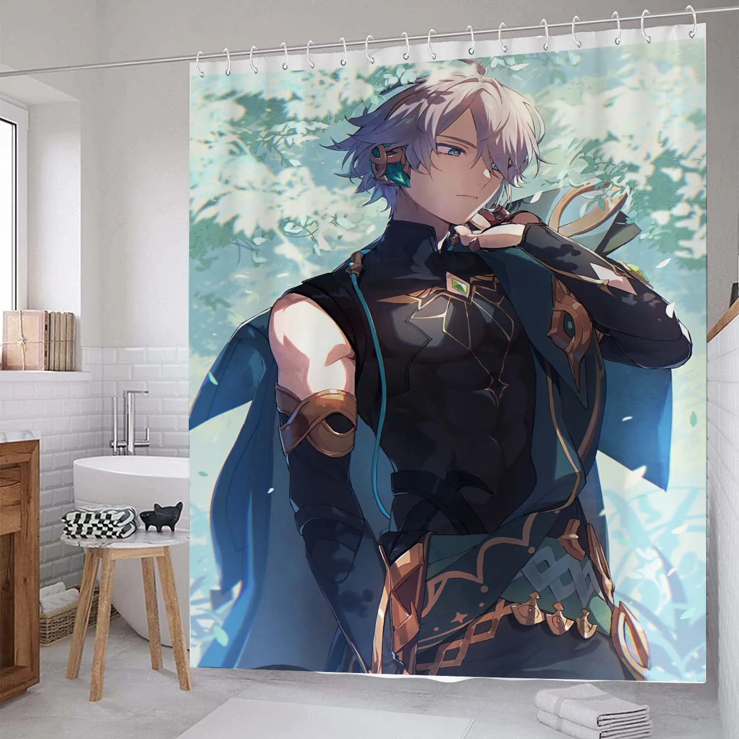 Popular games Genshin Impact hutao  Morax Ganyu Nahida Anime shower curtain Bathroom with dry wet separation partition curtain