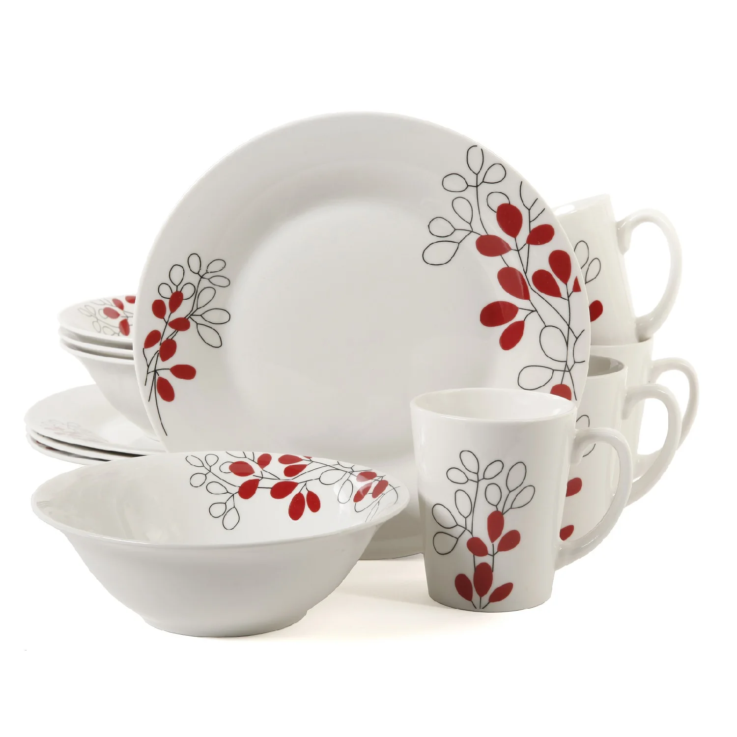 

Scarlet Leaves Themed Dinnerware Set with 12 Matching Pieces