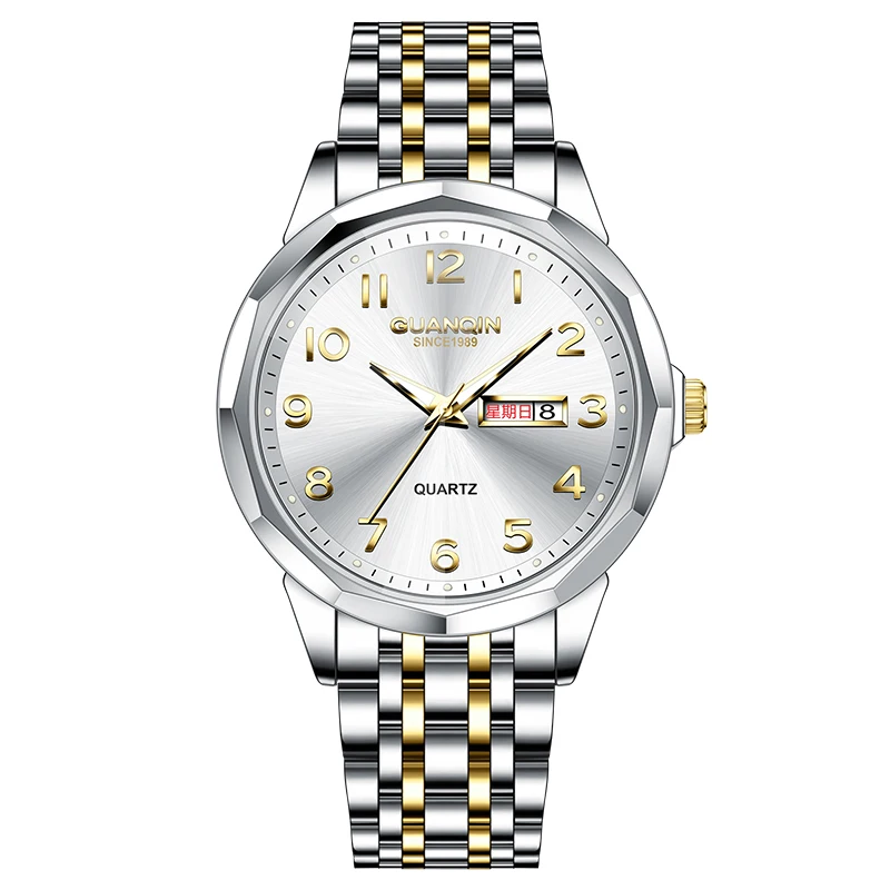 GUANQIN Men's Watches Casual Trend Fine Steel Original Brand Quartz Wristwatch for Man Waterproof Luminous Date Week Fashion New