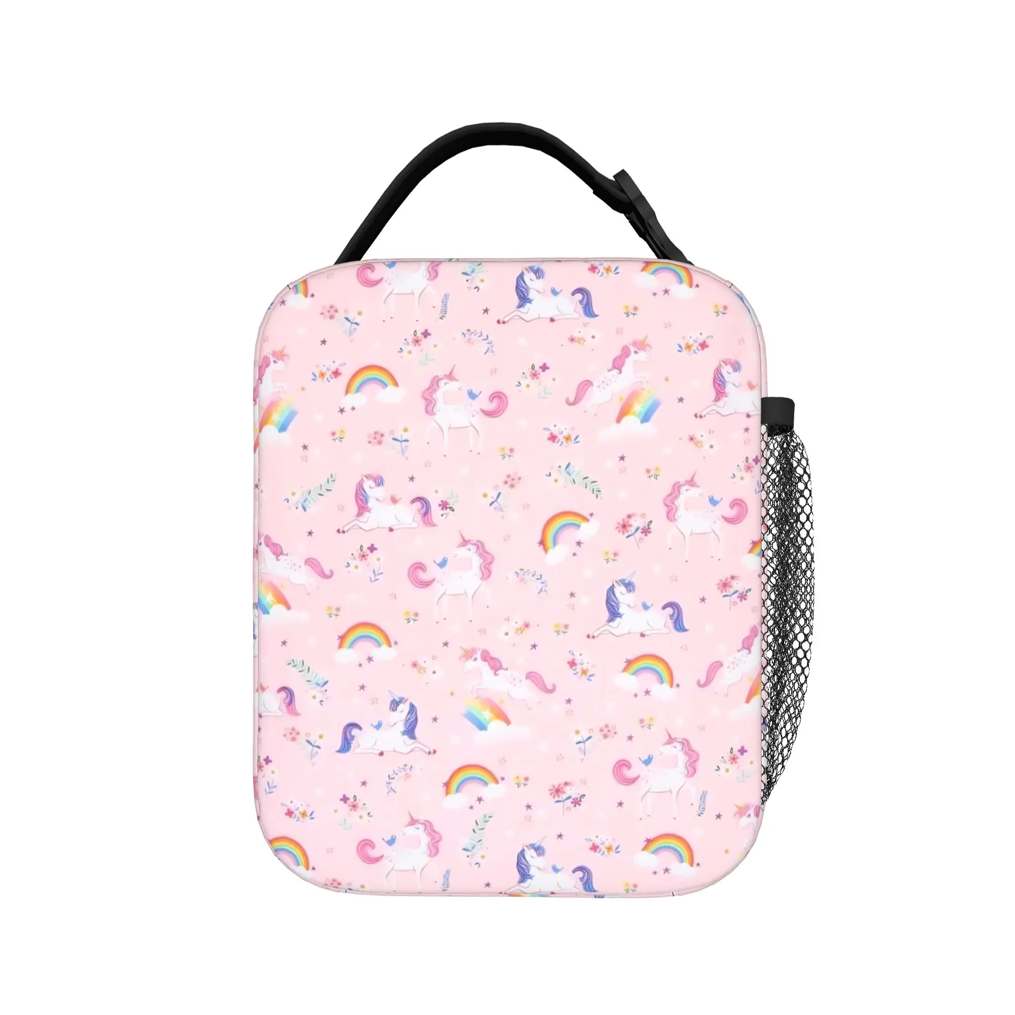 

Whimsical Floral Unicorn Lunch Bag Casual Lunch Box For Men Outdoor Picnic Cooler Bag Oxford Thermal Tote Handbags