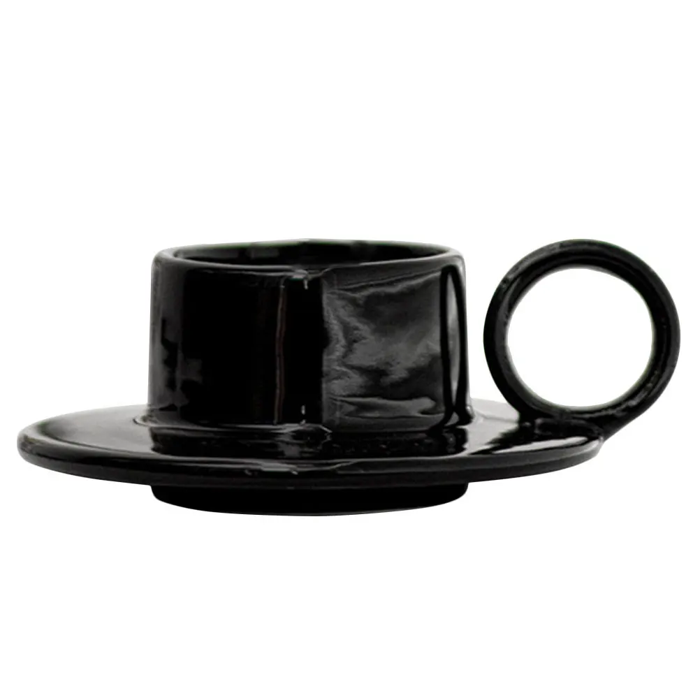 

Ceramic Tealight Holder Desktop One-Piece Cup Saucer Handle Stable Base Modern Design Small Decorative Stand