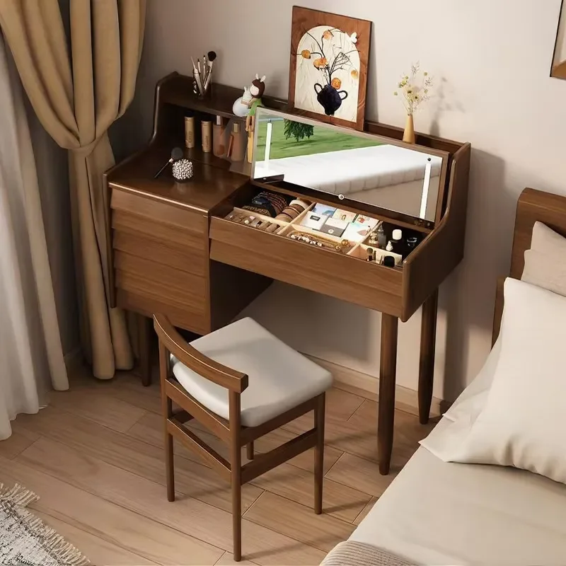 Household Solid Wood Classical Chinese Style Bedroom Dressing Table Flip Mirror Multi-function Folding Storage Small