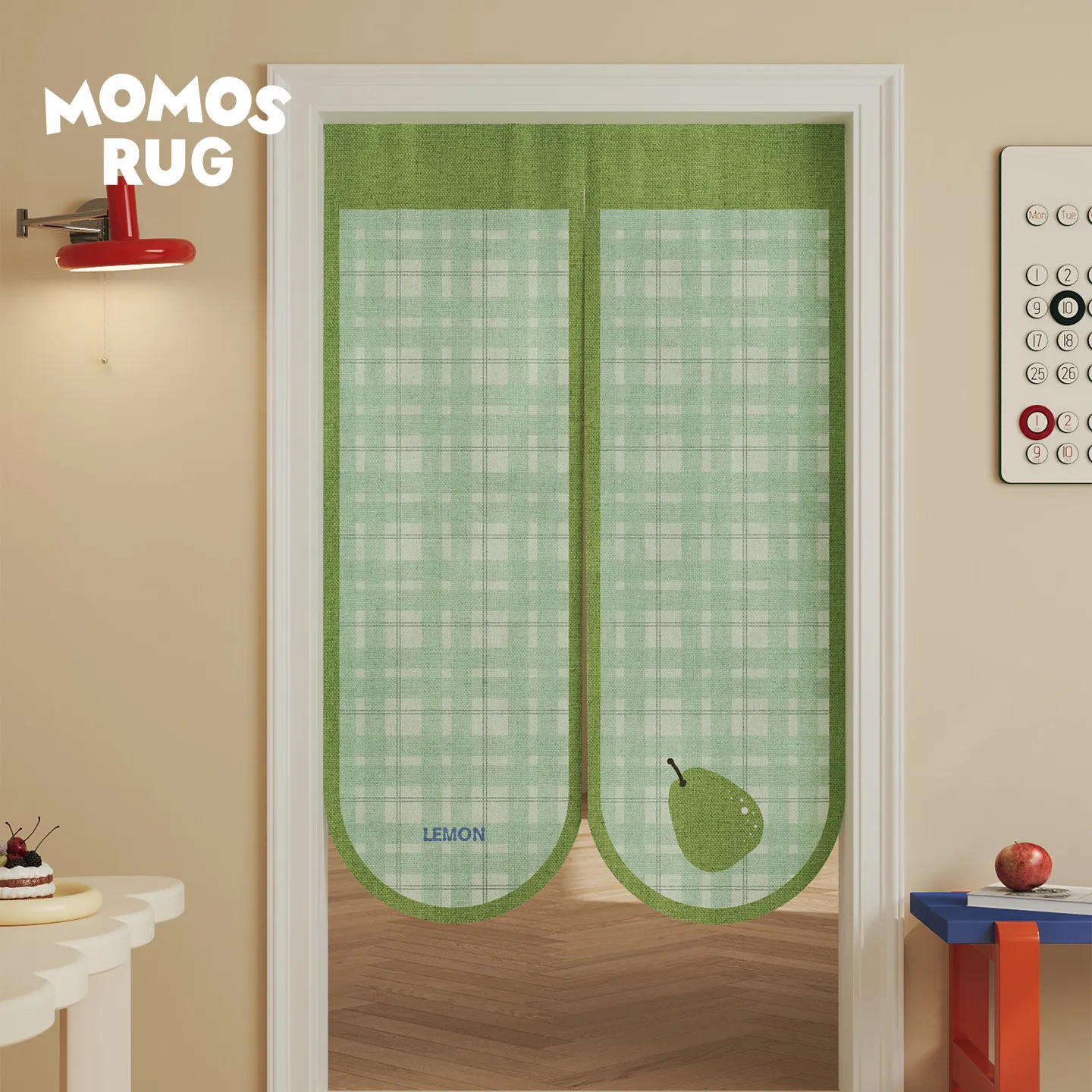 VIKAMA Plaid Lemon Noren Door Curtain Arc Bottom Hanging Curtain Kitchen Door Partition Fresh Simple Home Decor