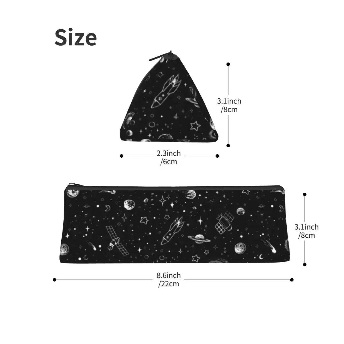 女の子と男の子のための月と三角形の鉛筆ケース、芸術的なスペースボックス、シンプルなジッパー、ペンオーガナイザー