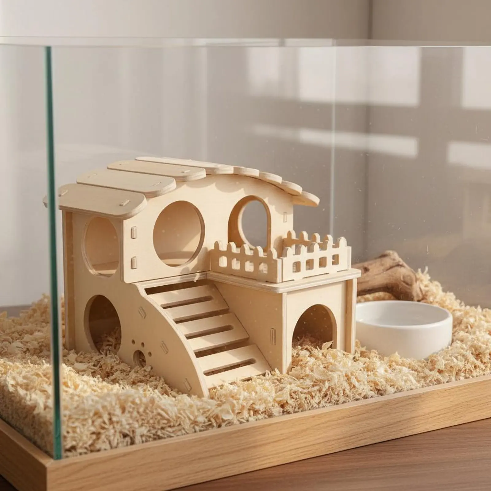 

Hamster Wooden House Natural Wood Hamster Sleeping House Small Pet Villa Hideaway Rodent Shelter Multiple Hiding Spots