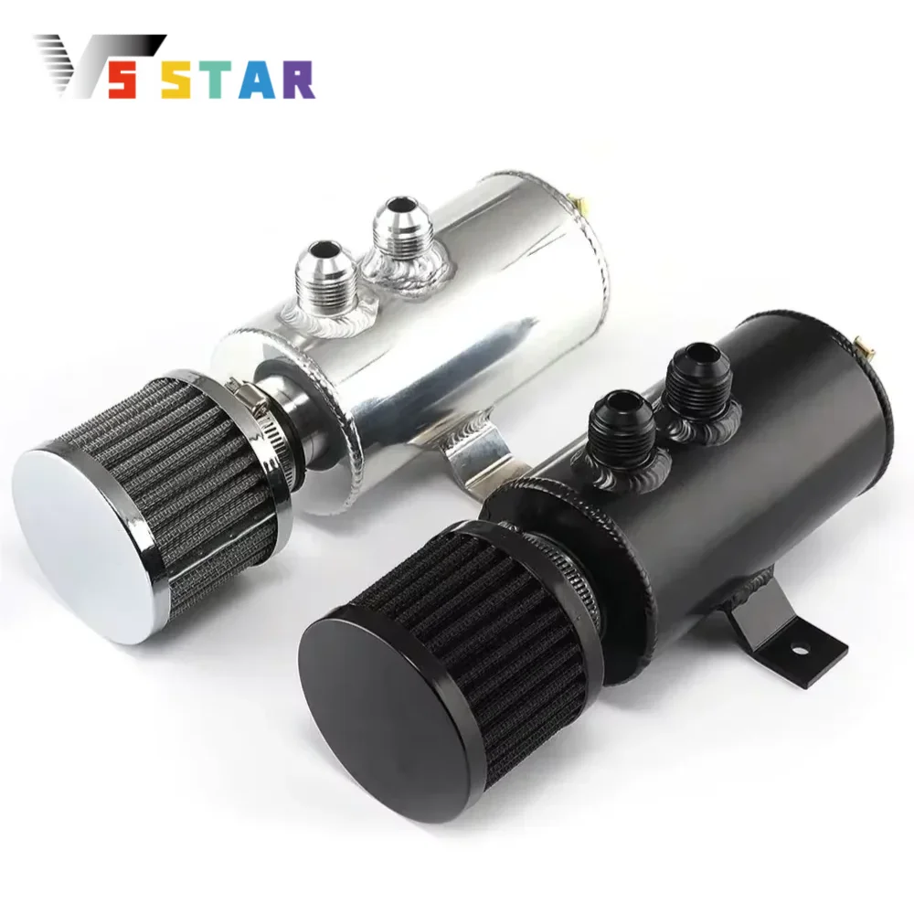 

Univeral Aluminium Alloy AN10 750ml Oil Catch Can Exhaust Reservoir Tank with Breather Filter Baffled Kit Fuel Tank Black Sliver