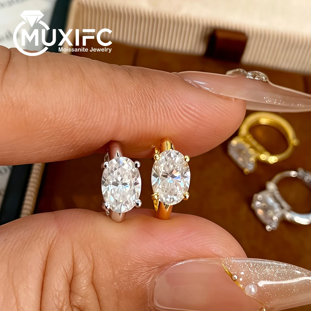 2cttw D Color Moissanite Hoop Earrings for Women Classic Oval Diamond Ear Buckle 925 Silver Jewelry Fashion Wedding Party Gift