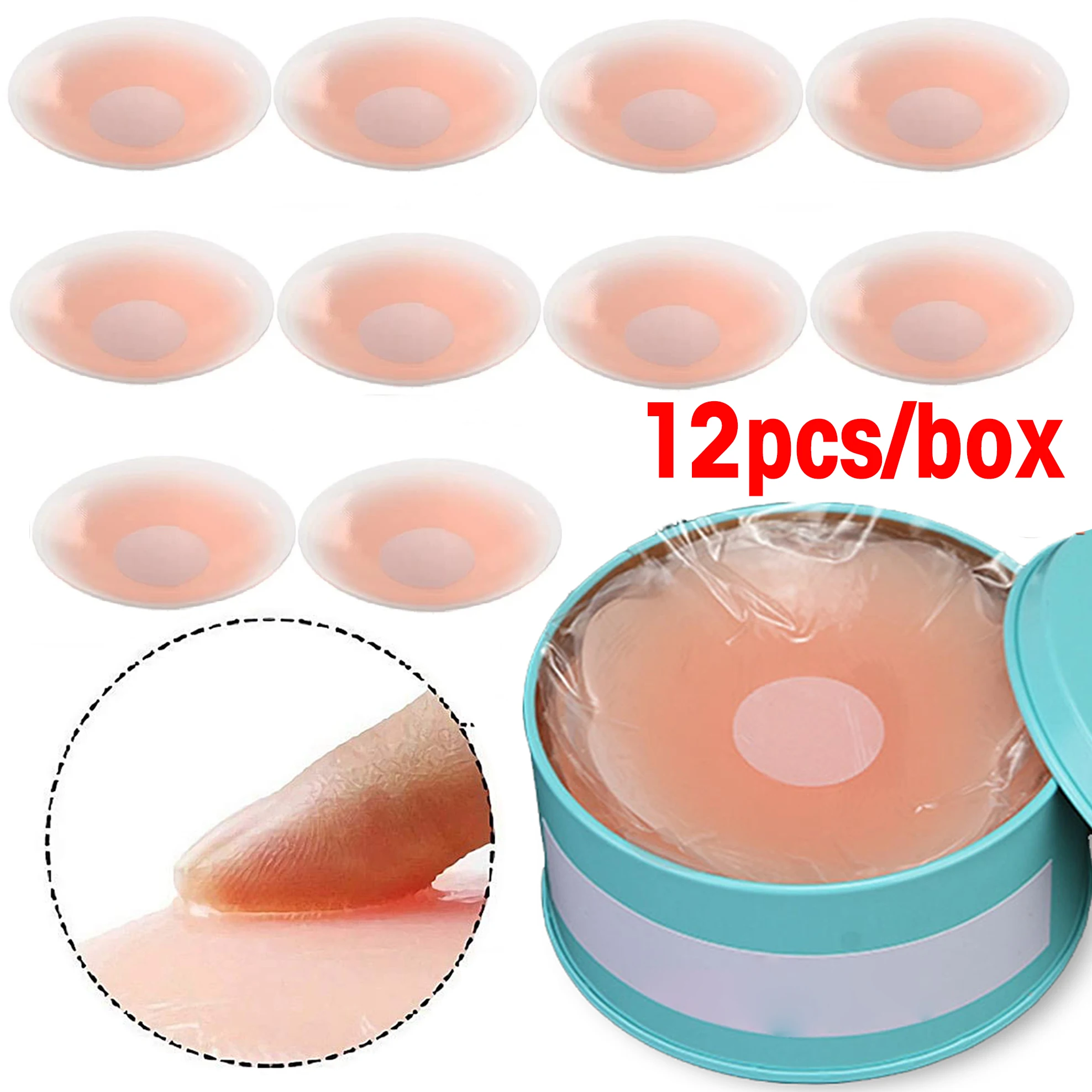 

12Pcs/Box Reusable Invisible Self Adhesive Silicone Breast Chest Nipple Cover Bra Pasties Pad Petal Mat Stickers Accessories