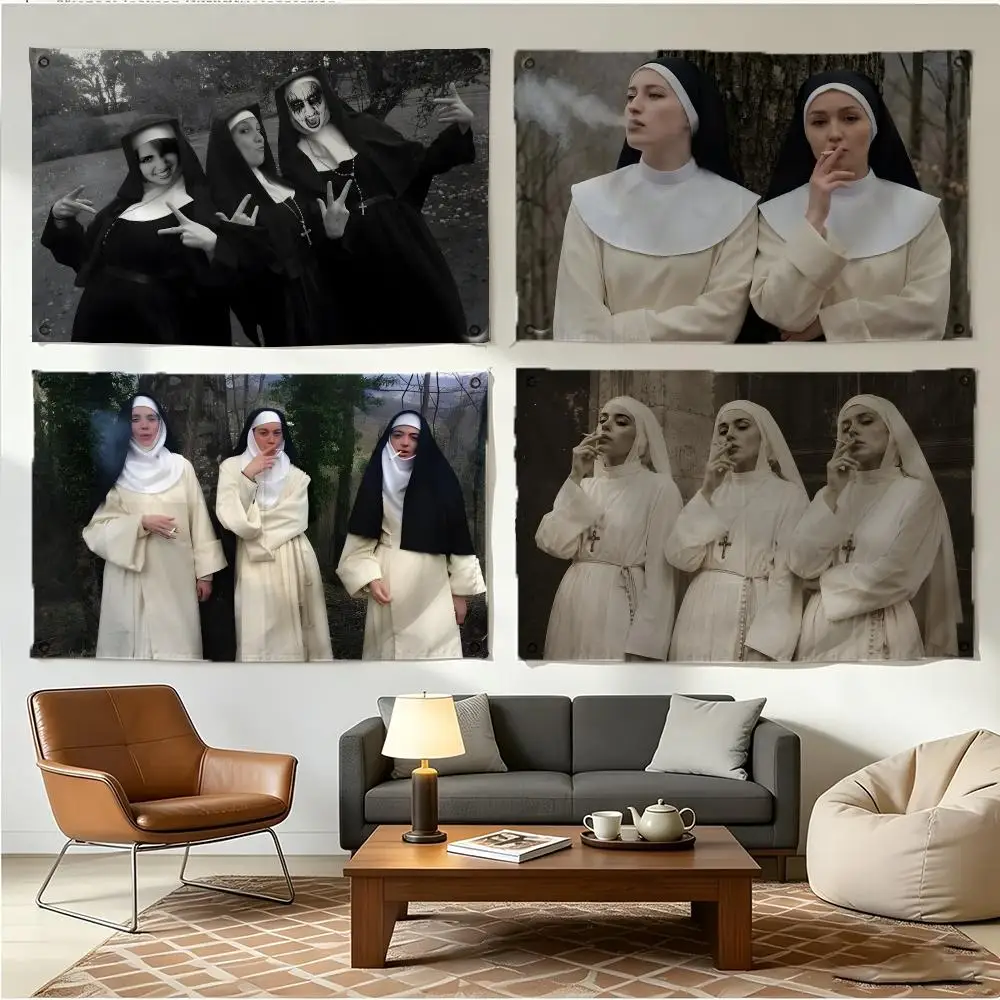 Smoke Nun Art Character Smoke Nun Flags Four Ring Borderless Art Decor Indoor Outdoor Use Simple Hang And Install