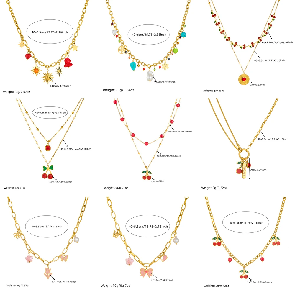 LAMENGLY 316L Stainless Steel Dopamine 5-Leaf Flower Bow Sun Heart  Cherry Necklace Women\'s Novel Chic Neck Chain Holiday Gifts
