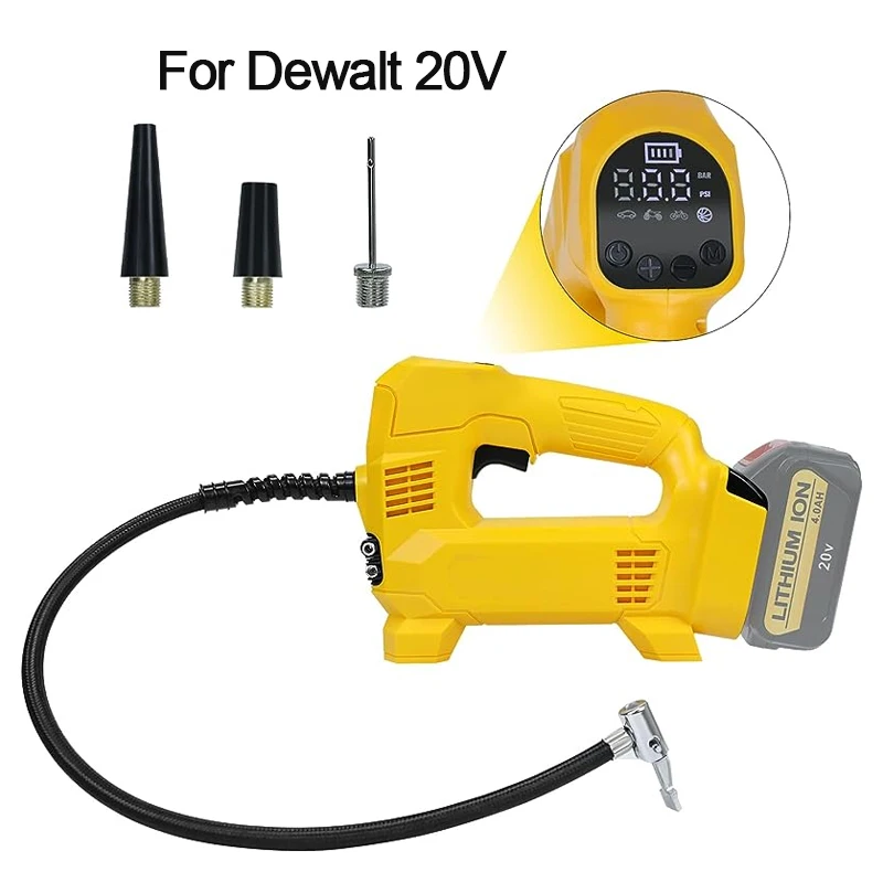 Bomba de ar Elétrica Portátil para Dewalt Inflator Pneu sem Fio Manômetro Digital Apto para Carros Bicicletas Motocicletas 18v