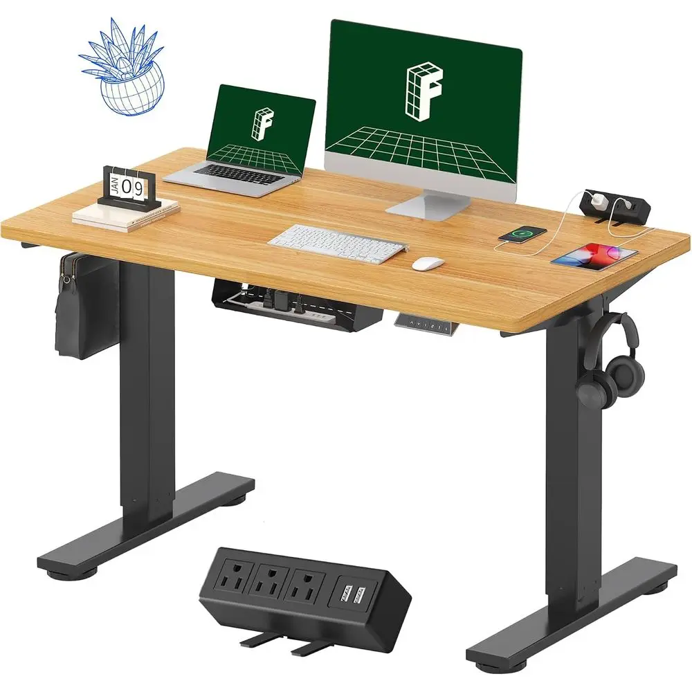 48x24 Standing Desk with Power Strip Bundle, Maple | One-Piece Desktop, Easy-Acc Clamp Power Strip Bundle, Organized Cable Manag