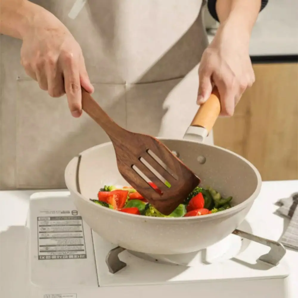 

4-8pcs Wooden Cooking Spoon Natural Material with Storage Bucket Kitchen Utensils Set Durable Unbreakable Kitchen Shovel Set