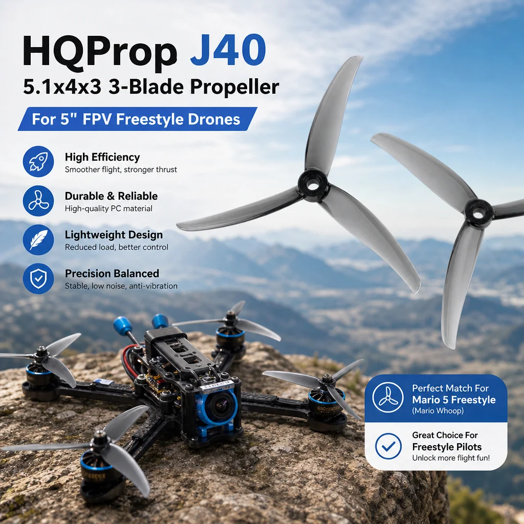 

HQProp J40 5.1x4x3 5" 3-Blade FPV Drone Propeller for Mario5 Freestyle (Mario Whoop)