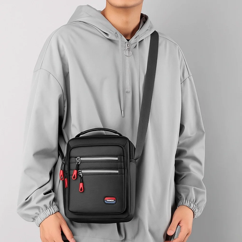 Męska torba crossbody kwadratowa, jednokolorowa, nylonowa torba na ramię, duża pojemność, wielofunkcyjna torba biznesowa typu messenger.