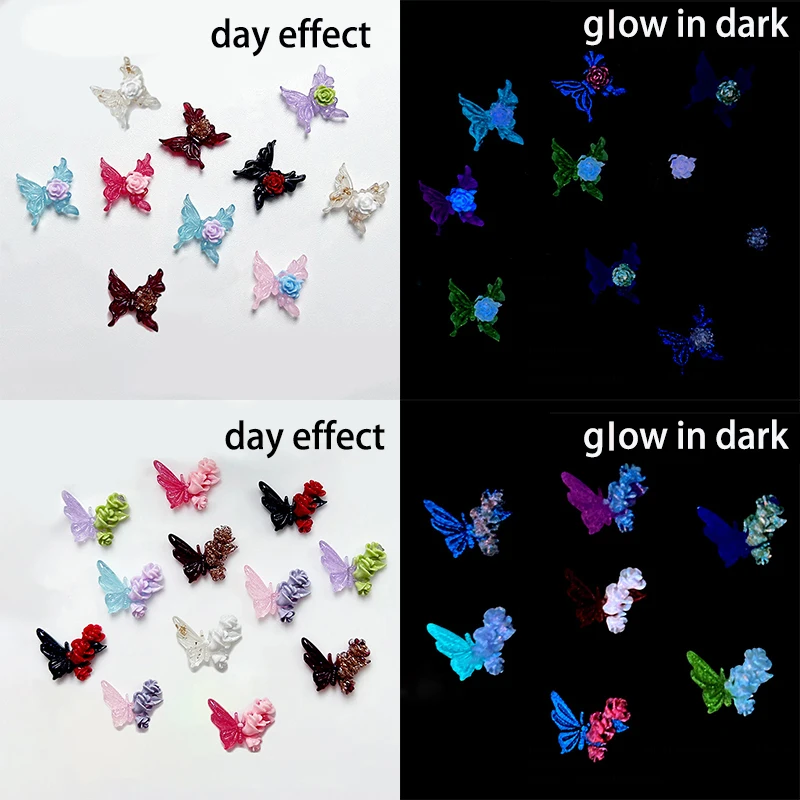 Glow in dark Butterfly Nail Art Decoration Glowing Butterfly Flower  Nails Accessories Finger/Earrings/Phone Case Art Decora