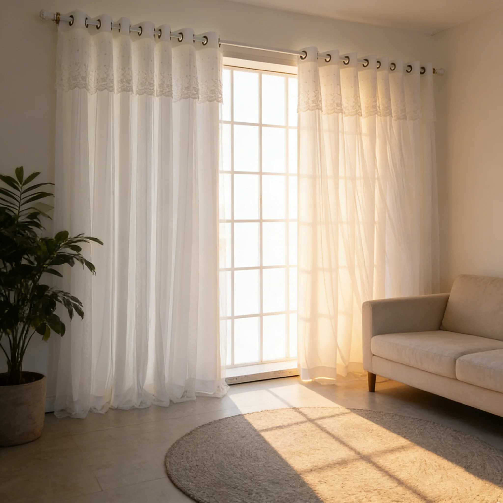 French White Lace Semi-Sheer Princess Curtains, Double Layer curtain for Bedroom Bay Windows, Sheer Yet Private, Romantic Decor