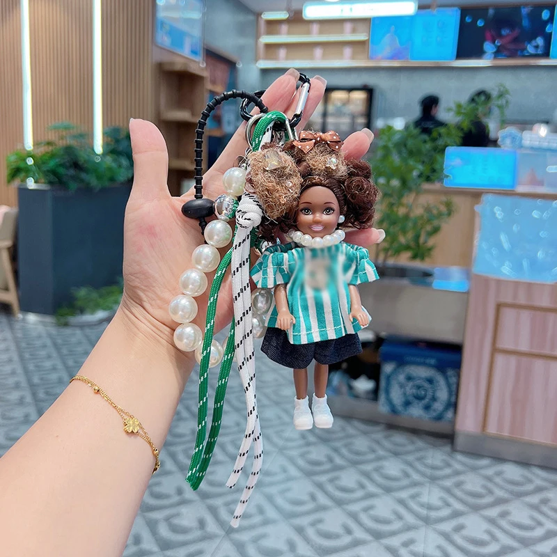 1pcs New Fashion Black Princess Doll Polka Dot Top Pants Set Car Keychain Pendant Exquisite Bag Charm Girls Handbag Decoration