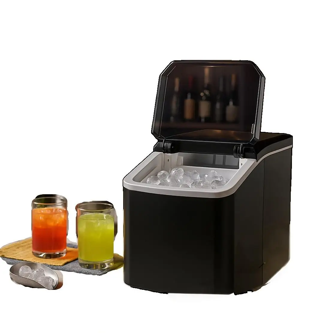 

Коммерческий портативный льдогенератор, электрическая машина для изготовления кубиков льда для автомобиля, отеля, наружного использования, прочный пластик в бутылках