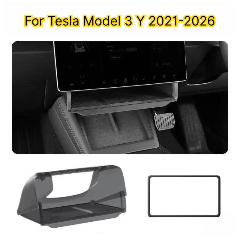 Für Tesla Model 3 Y YL Juniper Highland 2021-2026 Versteckter Aufbewahrungsorganizer, Ablagefach unter der Mittelkonsole, Bildschirmschutz