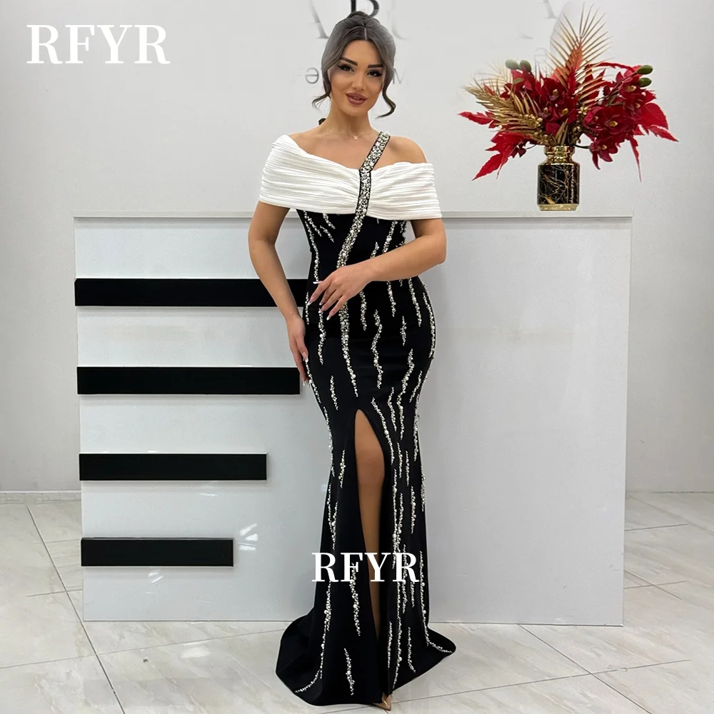 

RFYR платье для выпускного вечера с открытыми плечами, вечернее платье с бисером, плиссированное вечернее платье, креп, праздничное платье знаменитостей для женщин по индивидуальному заказу