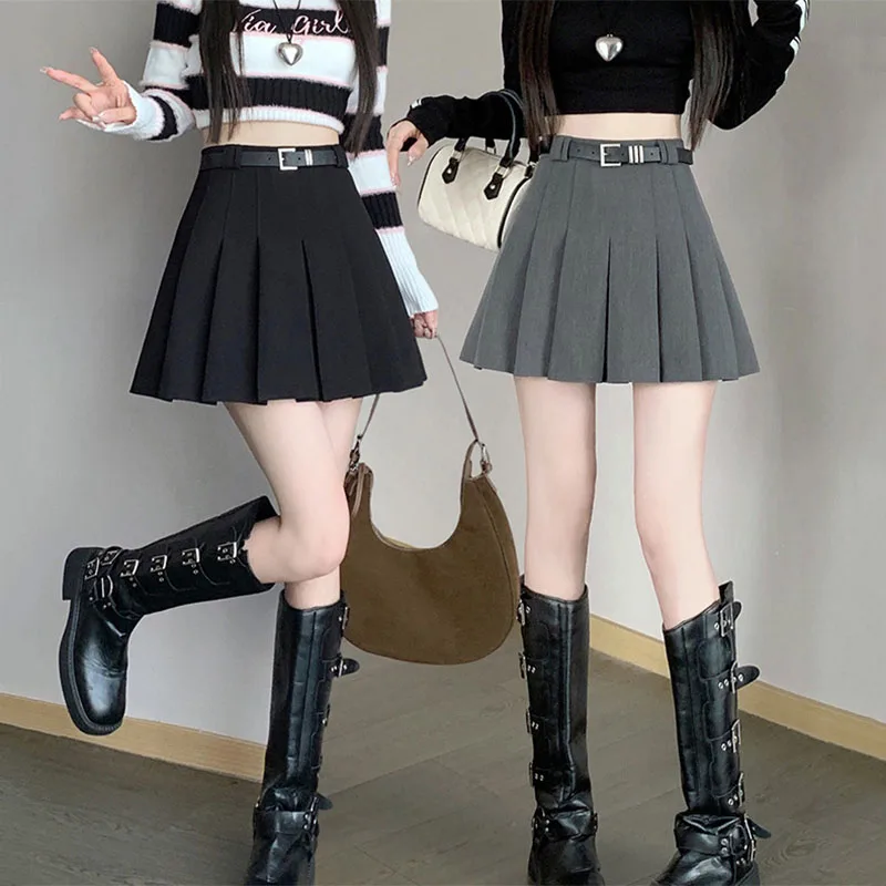 Women Short Pleated Skirts 2026 New Autumn Street Anti-Glare Y2K A-Line Skirts Woman Korean Fashion Solid Versatile Mini Skirt