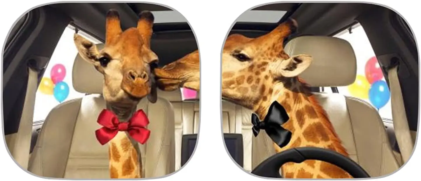 Car Windshield Sun Shade Funny Kissing Giraffes Print 2PCS Sunshade for Car Windshield Folding,Car Front Window Sun SUV Truck