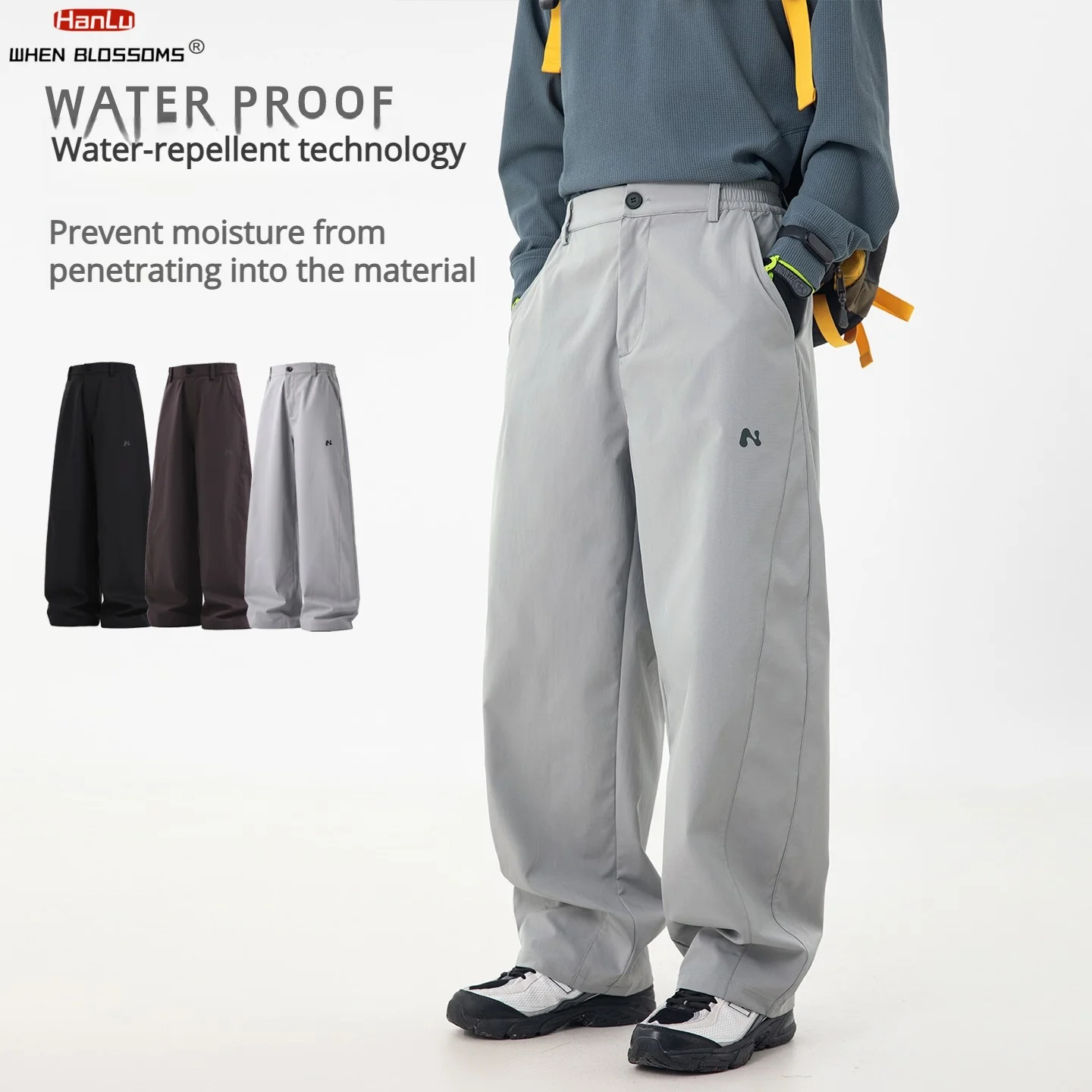 Men's Technical Cargo Pants Panel Design J-Cut Water-Resistant Outdoor Workwear Parachute Pants Loose Fit Spring