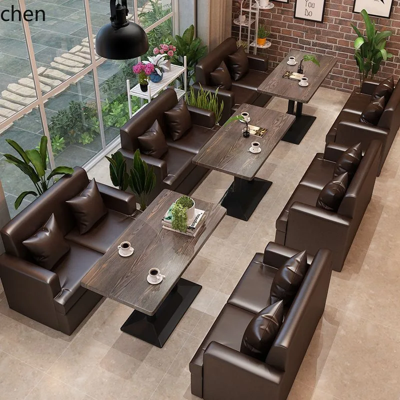 Cafe Table and Chair Set Bar Clear Bar Table and Chair Dessert Snack Milk Tea Shop Booth Sofa