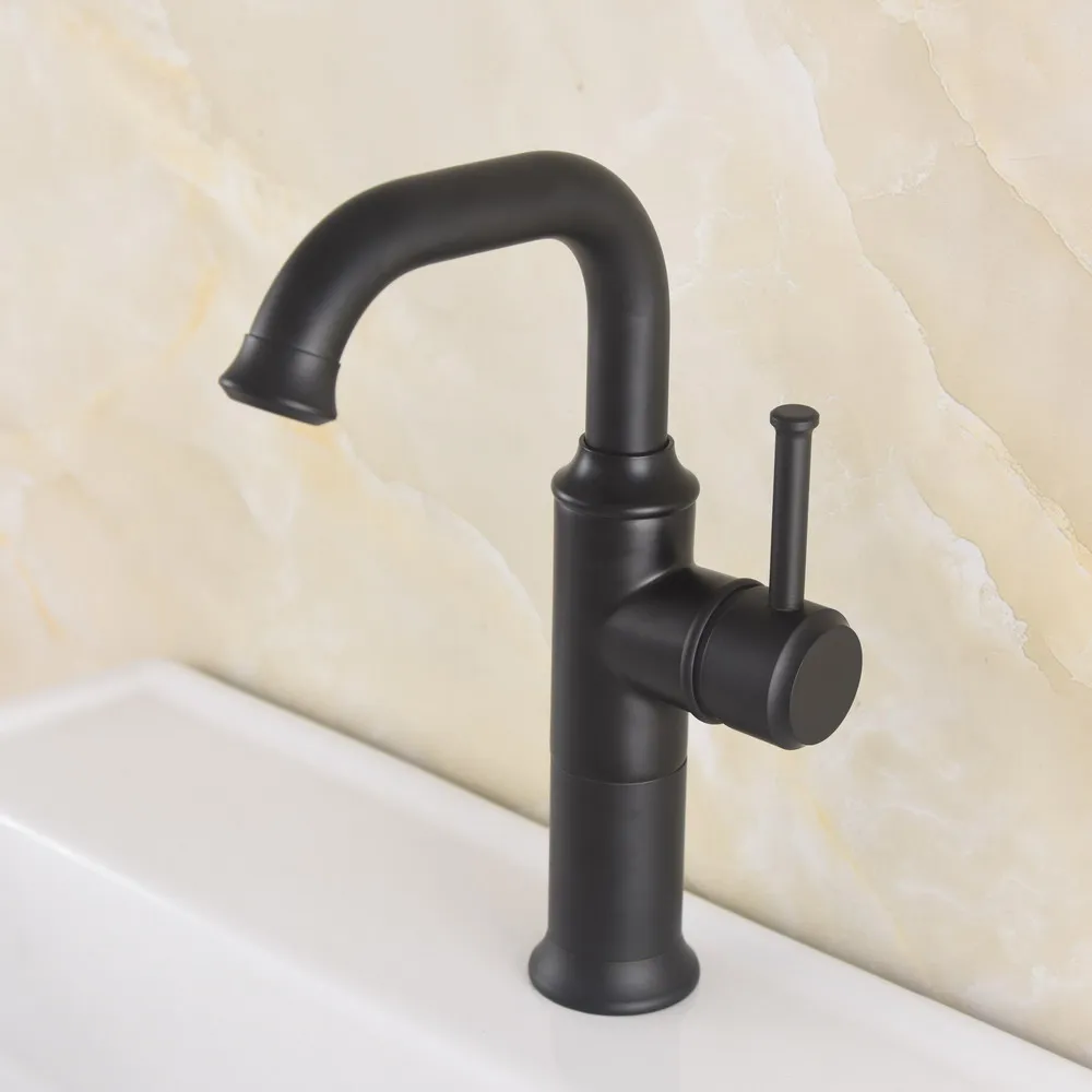 

Black Brass Bathroom Kitchen Basin Sink Faucet Mixer Tap Swivel Spout Single Handle One Hole Deck Mounted mnf732