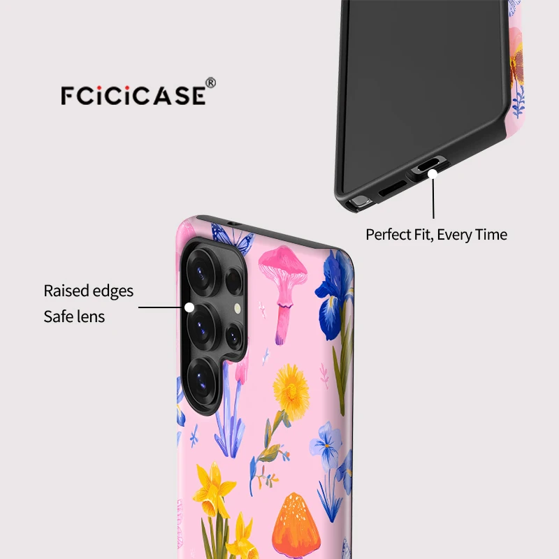 Fcicicase funda de teléfono con forma de seta y flor para Samsung A56 5G A16 A36 S24 S23 S25 Ultra S20 FE A26 funda acrílica mate de silicona