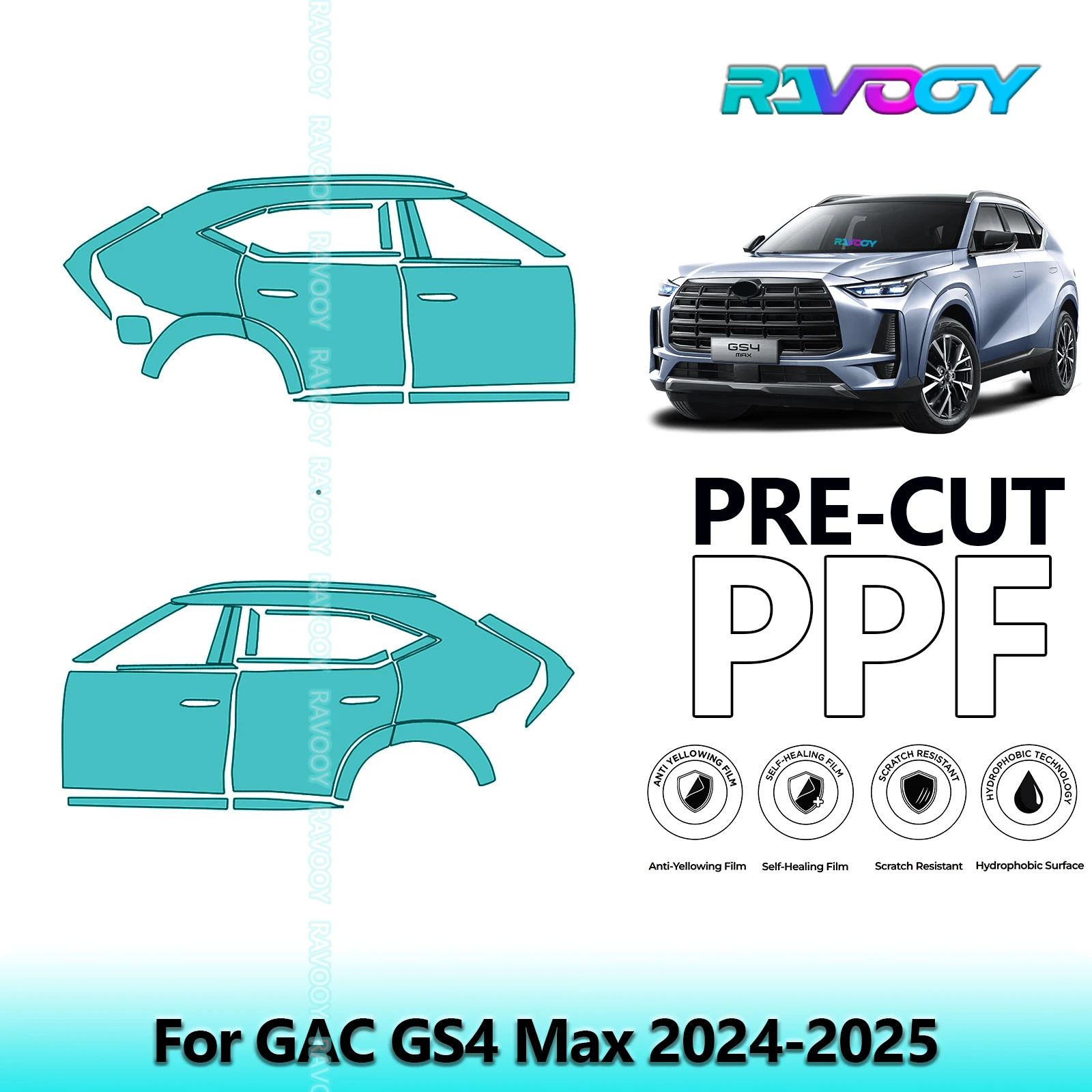 

For GAC GS4 Max 2024-2025 8.5mil Clear Matte Pre-Cut PPF Door & A/B Pillar Kit TPU Paint Protection Film Set
