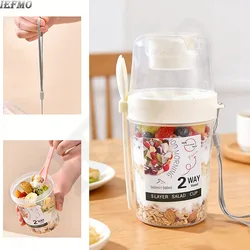 Portable Salad Shaker Cup with Fork 2-Layer Breakfast Food Container for Fruits Vegetables,Fitness Lunch Box for Gym Office Diet
