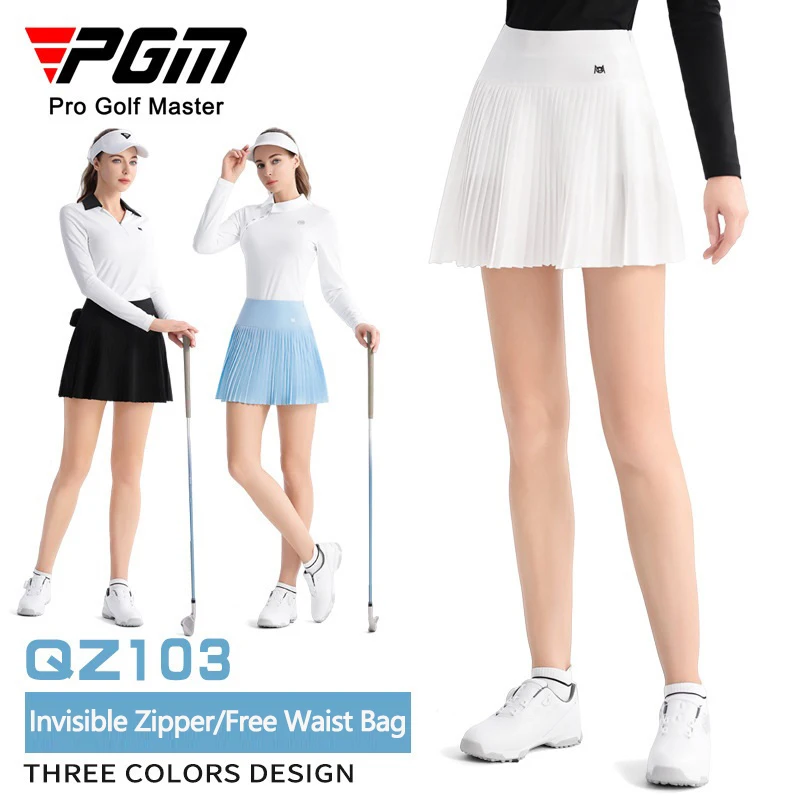 Pgm Ladies Golf Skirt High Waist Sports Short Skirt Women Outdoor Leisure Sports Skort with Small Bag High Quality Golf Clothing