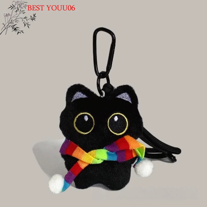 (YOUU06)1Pc Big Eyes Black Cat Squeezing Plush Toy Doll Small Pendant Ins Black Cat Doll Keychain For Boy Girl Birthday Gift