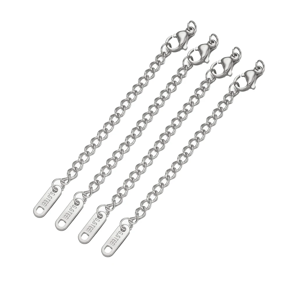 10pcs Stainless Steel Extended Tail Chains Lobster Clasps Connectors DIY Bracelet Necklaces Accesories Jewelry Making Findings