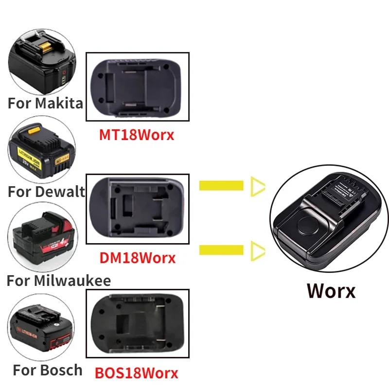 Milwaukee 18V 리튬 이온 배터리 용 Dewalt 용 Bosch 용 Makita 용 DM18Worx 어댑터 Worx 4PIN 배터리 도구 사용으로 변환