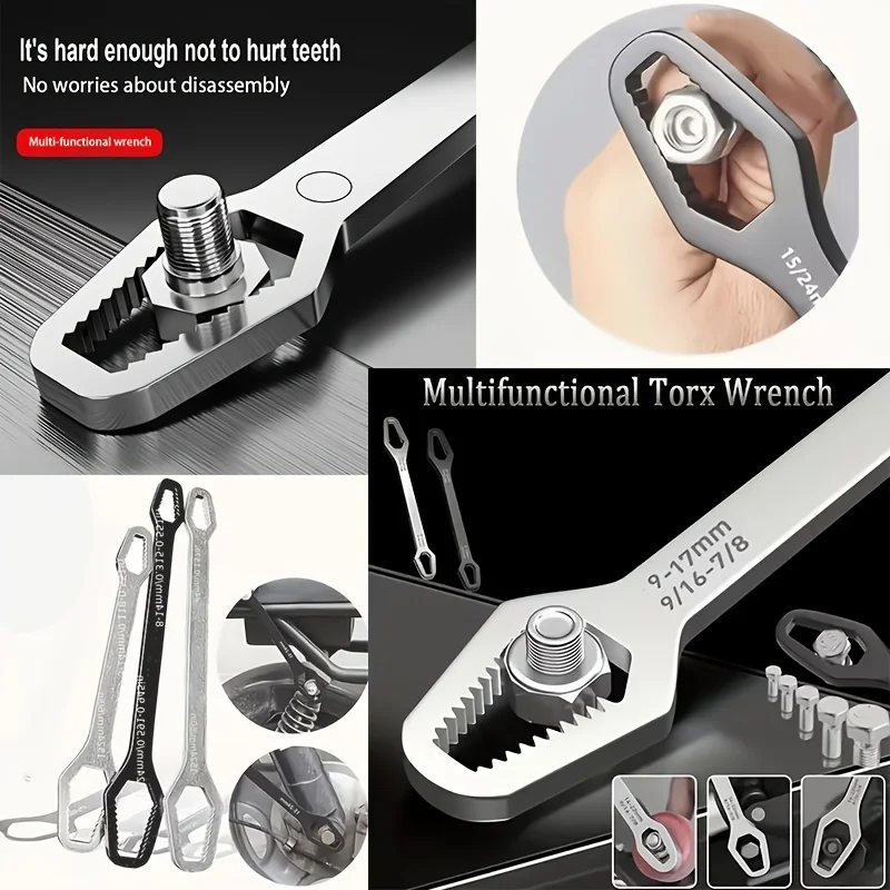 3-teiliges schwarzes Doppelkopf-Schraubenschlüssel-Set, hochfester Stahl, verstellbar und mit Ringkopf für Wartungsarbeiten – Detail 6